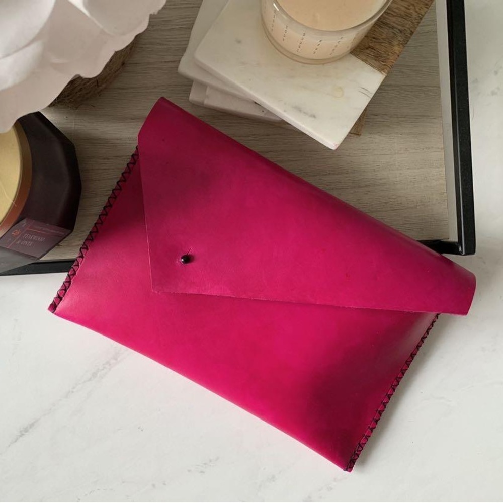 Pink Artisan real leather clutch